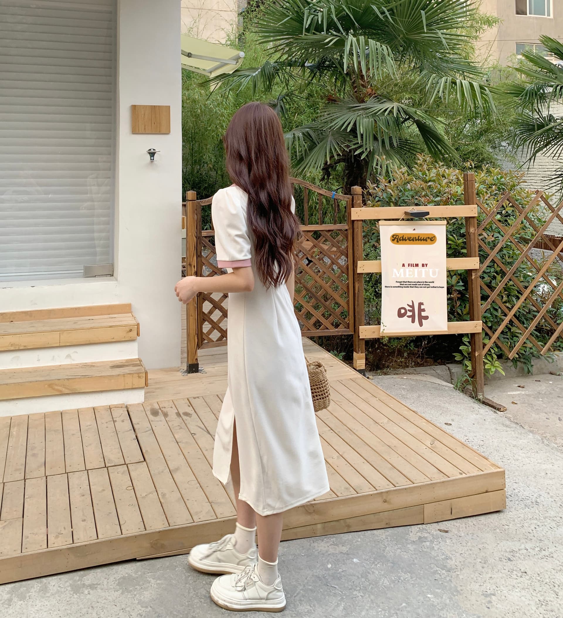 실사 빅 사이즈 주름 표지 배 슬림해 보이는 여성 드레스 여름 마이크로 지방 학원 스타일 V넥 길다 치마 품격 상세 이미지 7