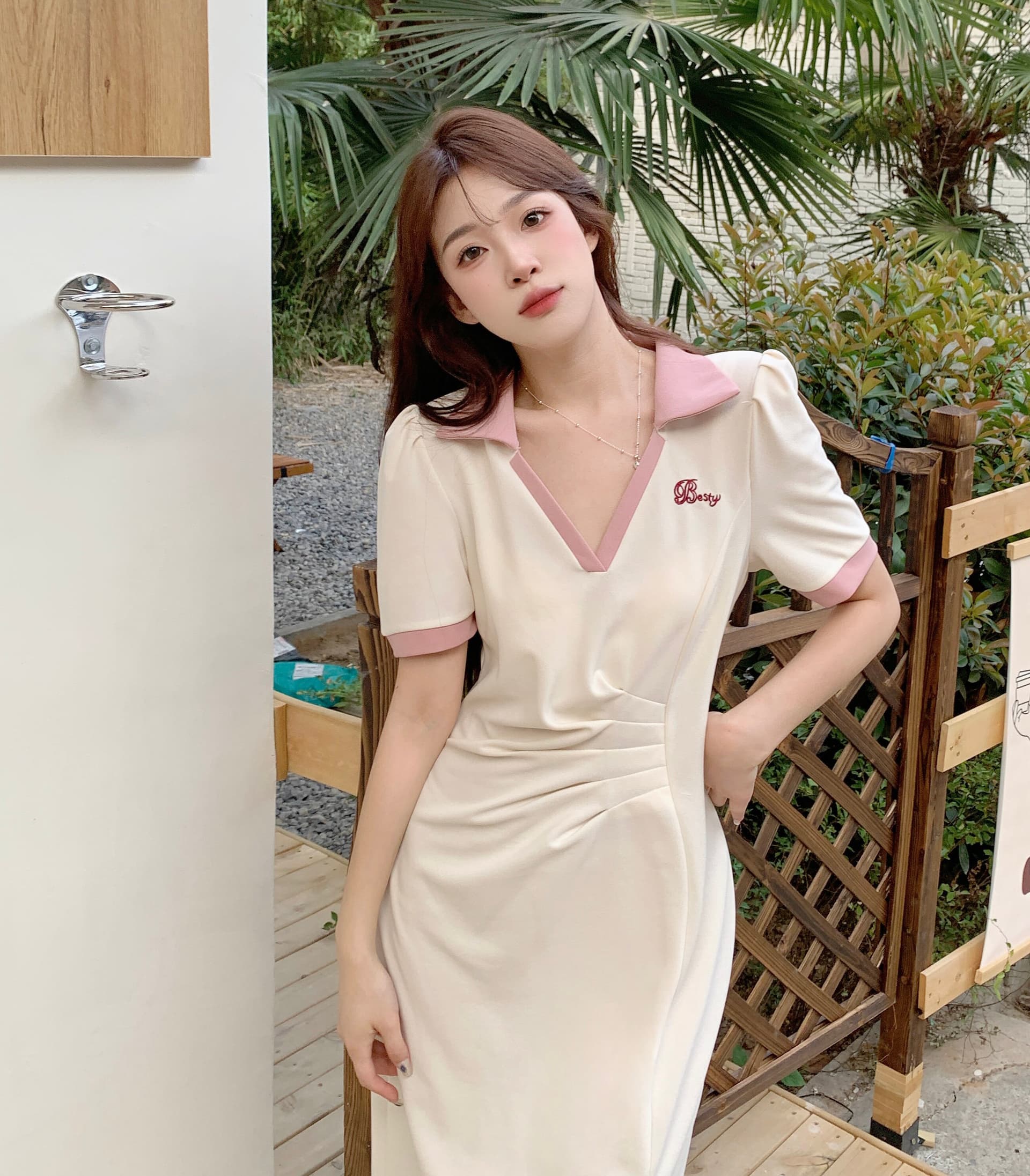 실사 빅 사이즈 주름 표지 배 슬림해 보이는 여성 드레스 여름 마이크로 지방 학원 스타일 V넥 길다 치마 품격 상세 이미지 17