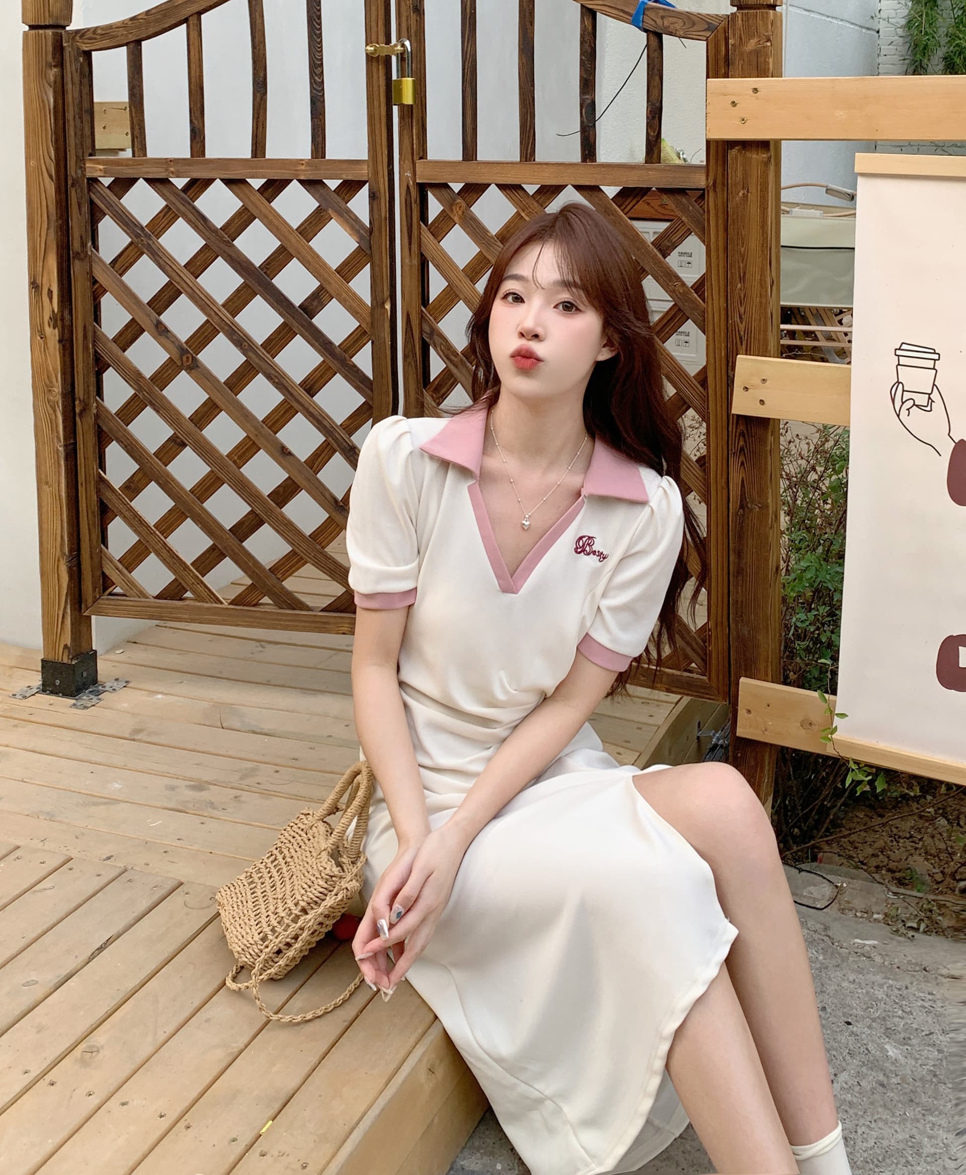 실사 빅 사이즈 주름 표지 배 슬림해 보이는 여성 드레스 여름 마이크로 지방 학원 스타일 V넥 길다 치마 품격 상세 이미지 21