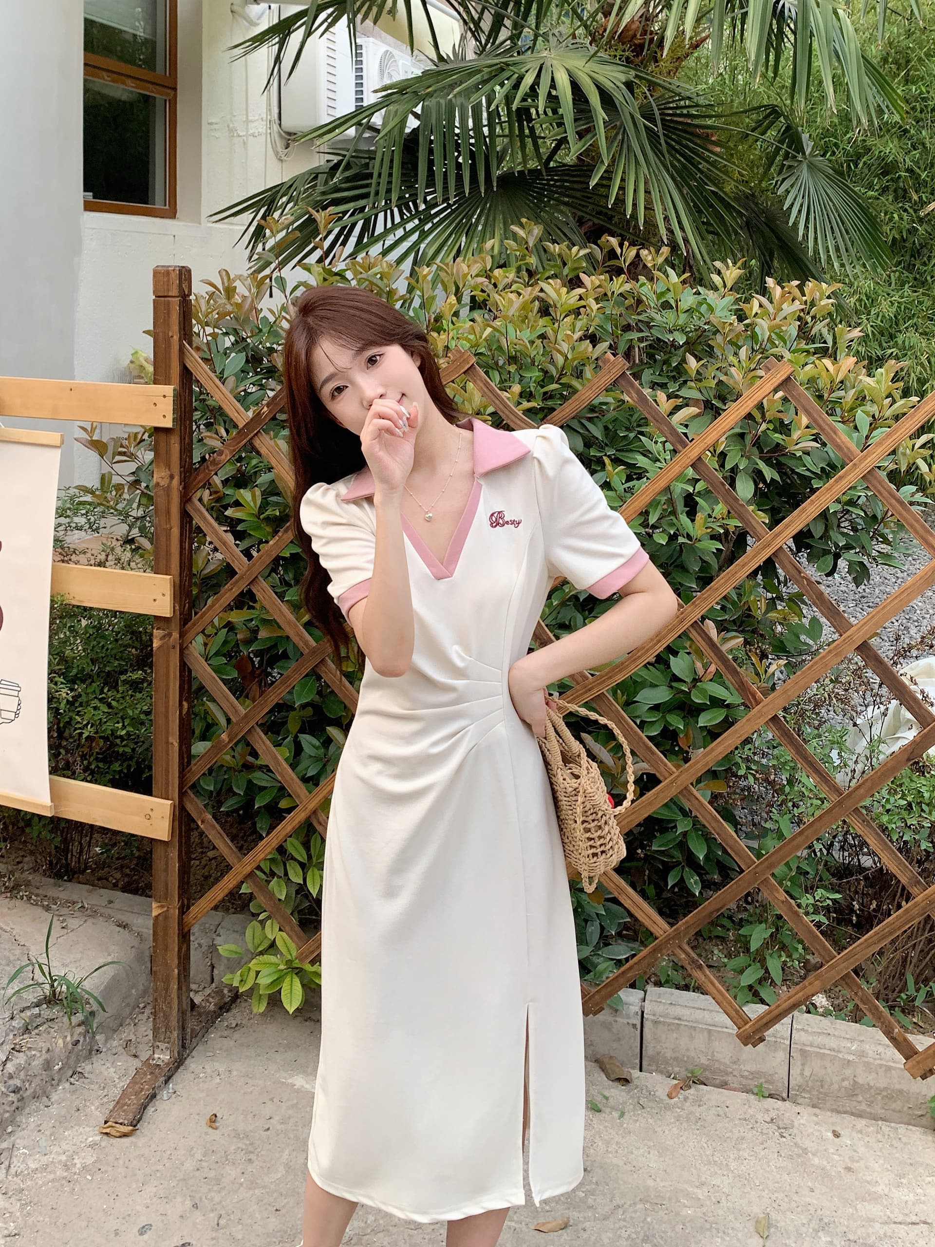 실사 빅 사이즈 주름 표지 배 슬림해 보이는 여성 드레스 여름 마이크로 지방 학원 스타일 V넥 길다 치마 품격 상세 이미지 26