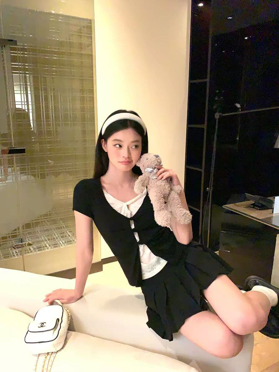 원본 것 디자인 센스 페이크 레이어드 레이스 긍정적 인 어깨 반팔 티셔츠 여름 몸매 가꾸기 슬림해 보이는 핫걸 맨위 상세 이미지 12