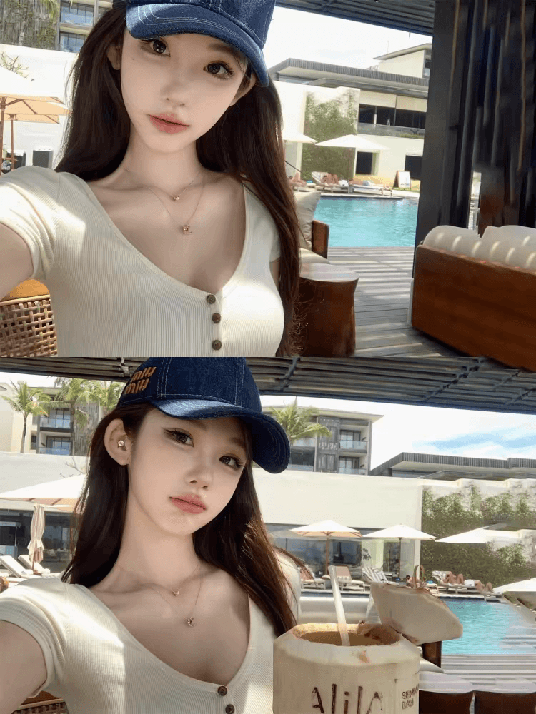 장기 지배 단색 신축성 구덩이 기사 티셔츠 여성 의류 여름 몸매 가꾸기 슬림해 보이는 V넥 반팔 동정 맨위 여성 상세 이미지 5