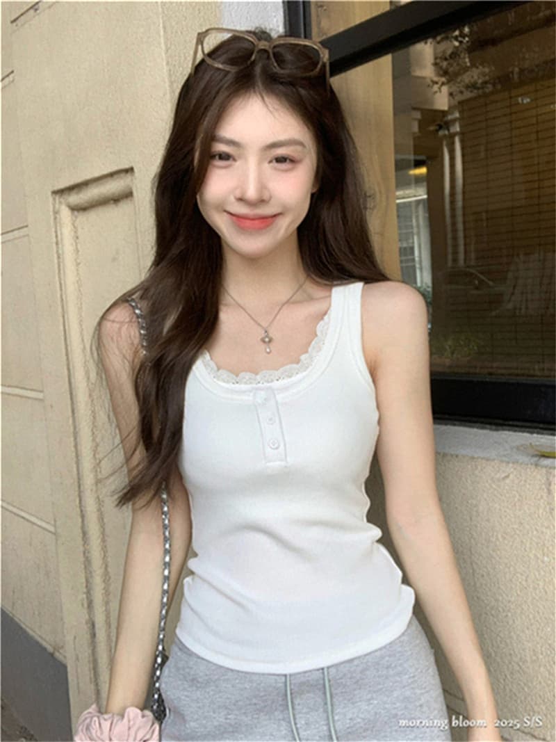 순수한 욕망 바람 레이스 조각 단추 캐미솔 여름 디자인 페이크 레이어드 몸매 가꾸기 핫걸 작은 맨위 상세 이미지 14