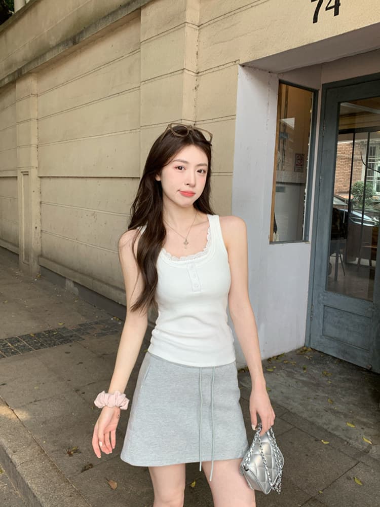 순수한 욕망 바람 레이스 조각 단추 캐미솔 여름 디자인 페이크 레이어드 몸매 가꾸기 핫걸 작은 맨위 상세 이미지 17
