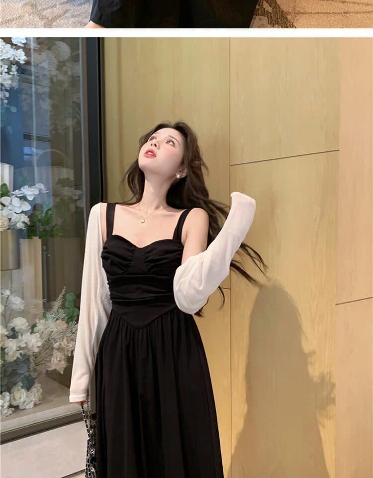 실사 새로운 프랑스식 그는 벤 바람 허리 수축 검정색 드레스 여성 의류 빅 사이즈 지방 mm 몸매 가꾸기 슬림해 보이는 치마 상세 이미지 3