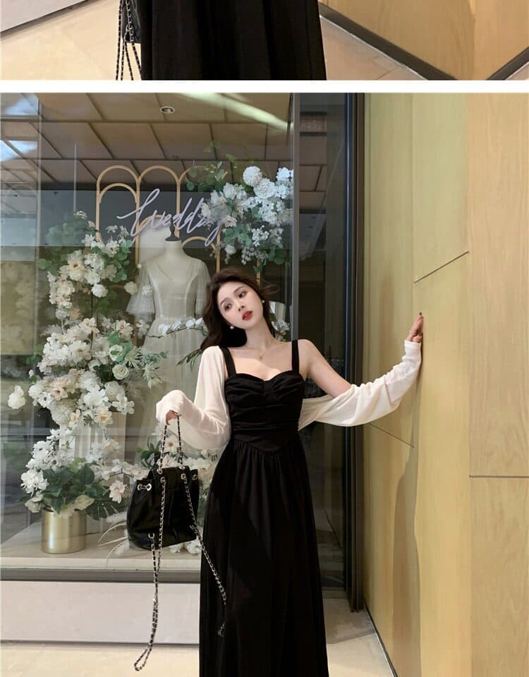 실사 새로운 프랑스식 그는 벤 바람 허리 수축 검정색 드레스 여성 의류 빅 사이즈 지방 mm 몸매 가꾸기 슬림해 보이는 치마 상세 이미지 4