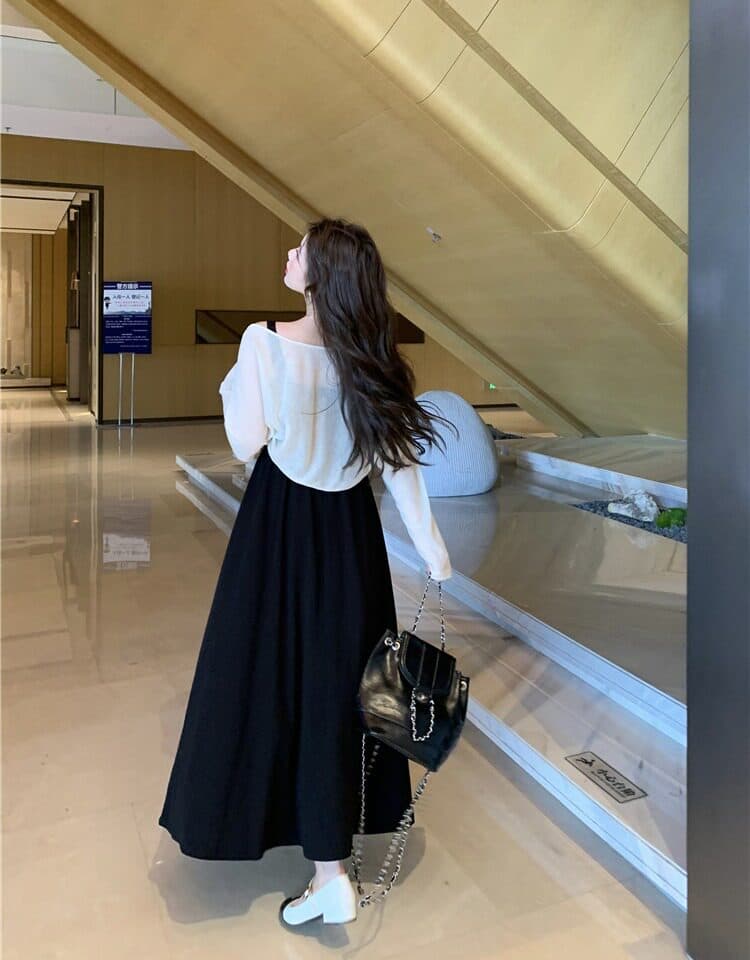 실사 새로운 프랑스식 그는 벤 바람 허리 수축 검정색 드레스 여성 의류 빅 사이즈 지방 mm 몸매 가꾸기 슬림해 보이는 치마 상세 이미지 19