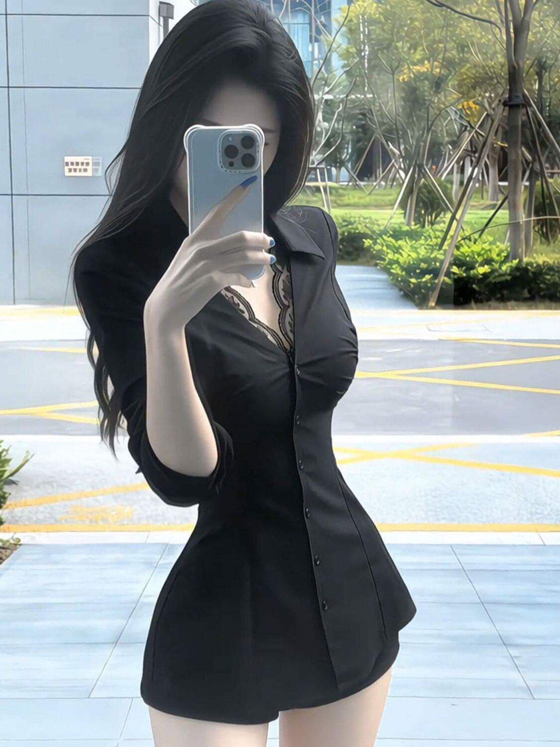 고급 센스 작은 대중 레이스 측면 여성 셔츠 봄 여름 새로운 순수한 욕망 핫걸 몸매 가꾸기 품격 중간 길이 맨위 상세 이미지 5