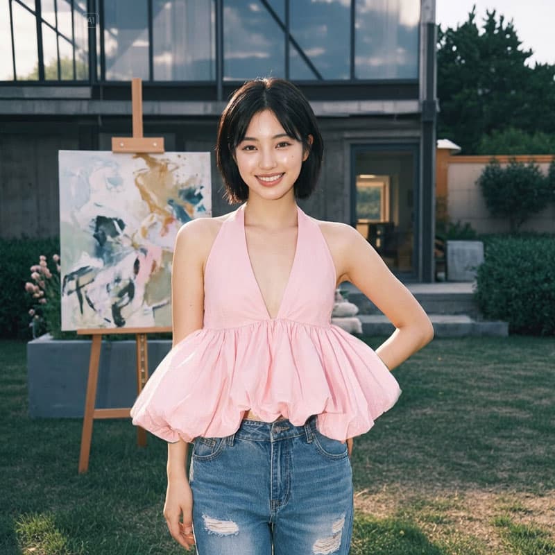 연령 감소 순수한 욕망 바람 작은 키 품격 행침 목 슬립 섹시함 레트로 허리 수축 꽃밭 조끼 여름 이미지 3
