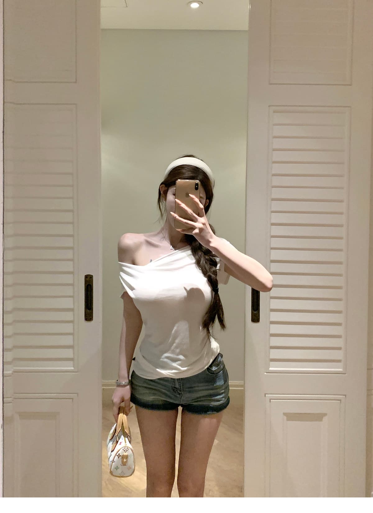 원본 원단 빛 연 주간 접시 디자인 매듭 비스듬한 어깨 핀치 Pleat 핫걸 허리 수축 슬림해 보이는 티셔츠 품격 맨위 상세 이미지 26