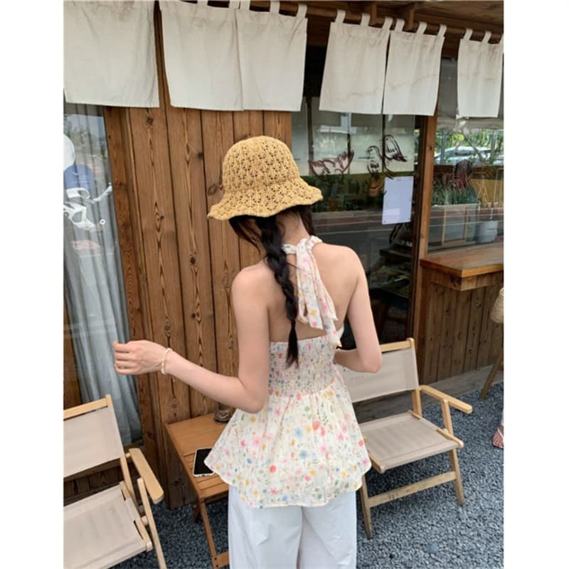 원본 자수 원단 프랑스식 레트로 꽃무늬 조끼 여름 작은 대중 몸매 가꾸기 뒤로 스트랩 맨위 이미지 3