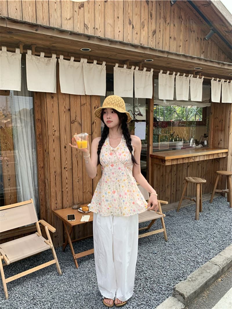 원본 자수 원단 프랑스식 레트로 꽃무늬 조끼 여름 작은 대중 몸매 가꾸기 뒤로 스트랩 맨위 상세 이미지 6
