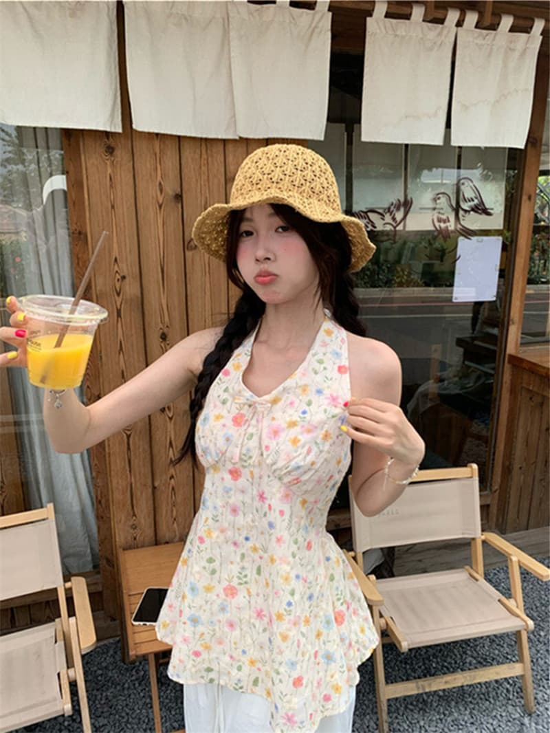 원본 자수 원단 프랑스식 레트로 꽃무늬 조끼 여름 작은 대중 몸매 가꾸기 뒤로 스트랩 맨위 상세 이미지 7
