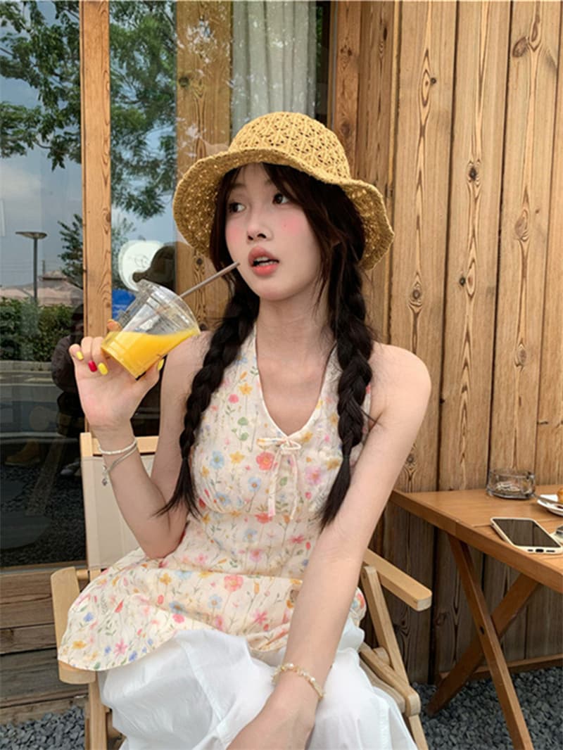 원본 자수 원단 프랑스식 레트로 꽃무늬 조끼 여름 작은 대중 몸매 가꾸기 뒤로 스트랩 맨위 상세 이미지 8