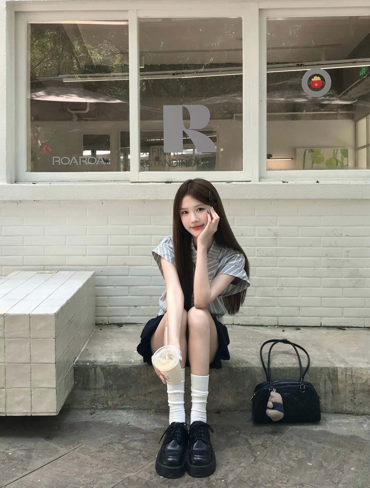레이스 자카드 원단 한 부서 학원 비스듬한 칼라 리본 반팔 셔츠 불규칙 허리 수축 슬림해 보이는 상세 이미지 7