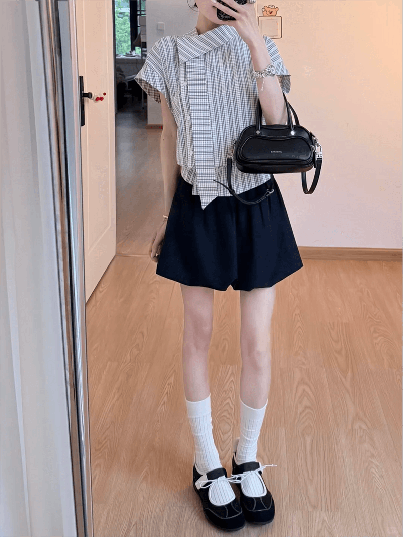 원본 레이스 자카드 원단 불규칙 체크무늬 스트라이프 여성 셔츠 여름 연령 감소 그레이트 봐. 의류 상세 이미지 7