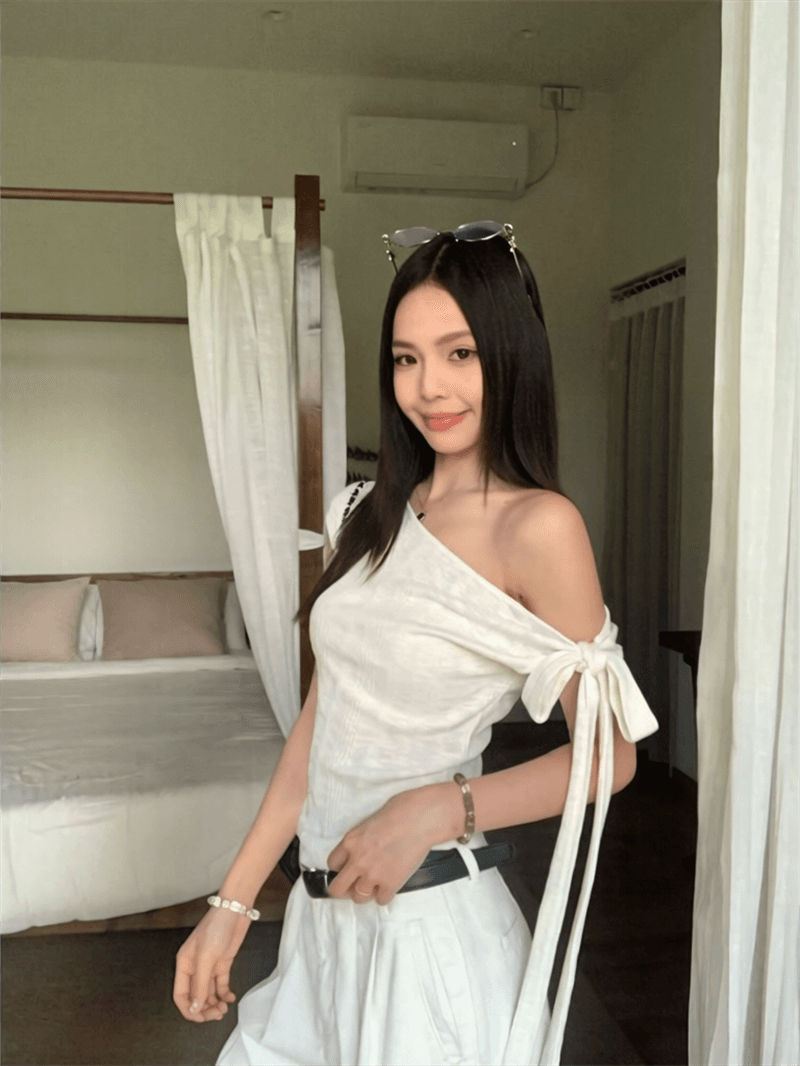 원본 대나무 마디 면 화이트 불규칙 비스듬한 어깨 반팔 티셔츠 여름 빅 사이즈 슬림해 보이는 디자인 센스 맨위 상세 이미지 4