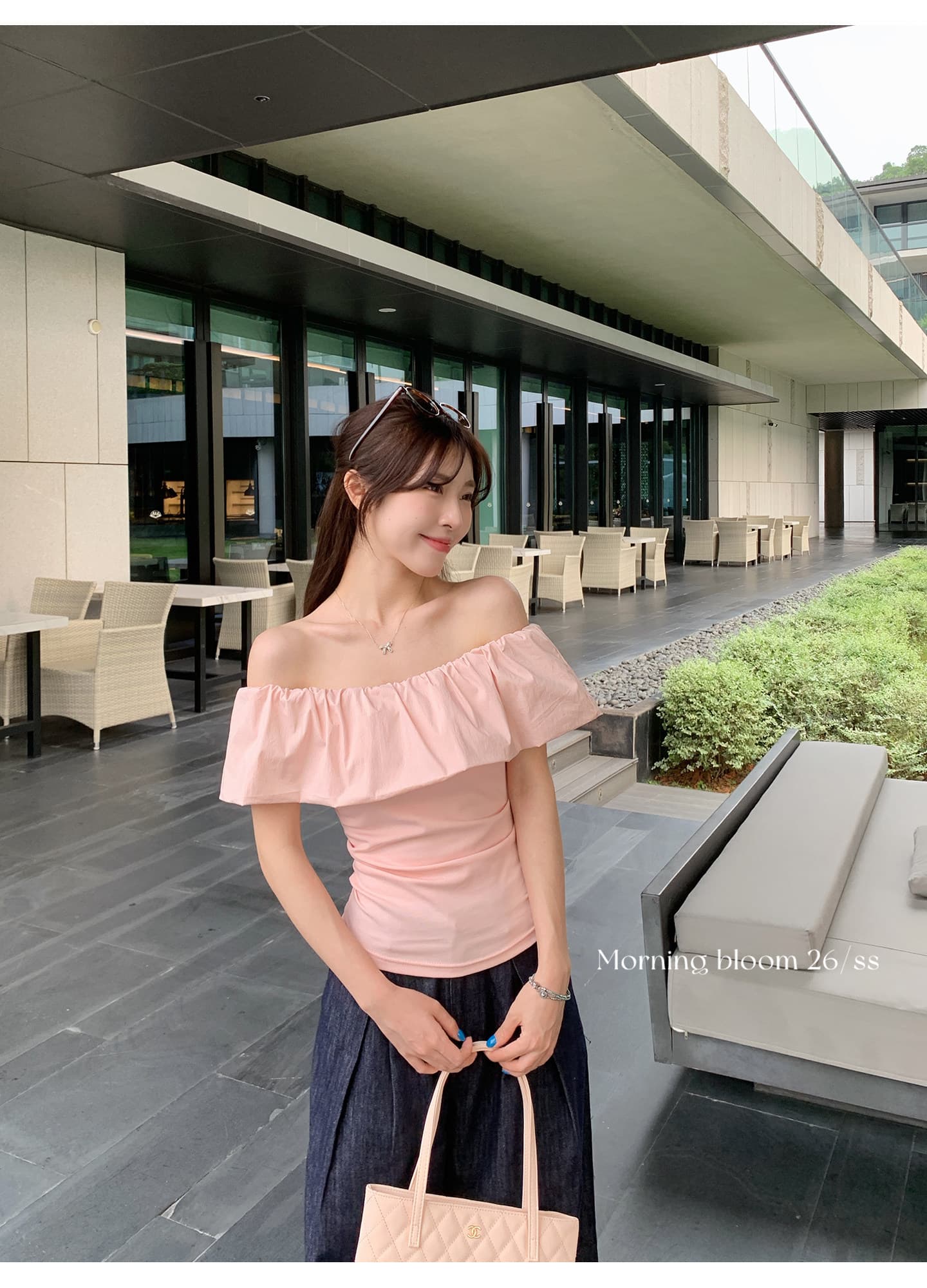 원본 40 순면 프랑스식 프릴 오프숄더 반팔 티셔츠 여름 슬림해 보이는 오프숄더 맨위 상세 이미지 2