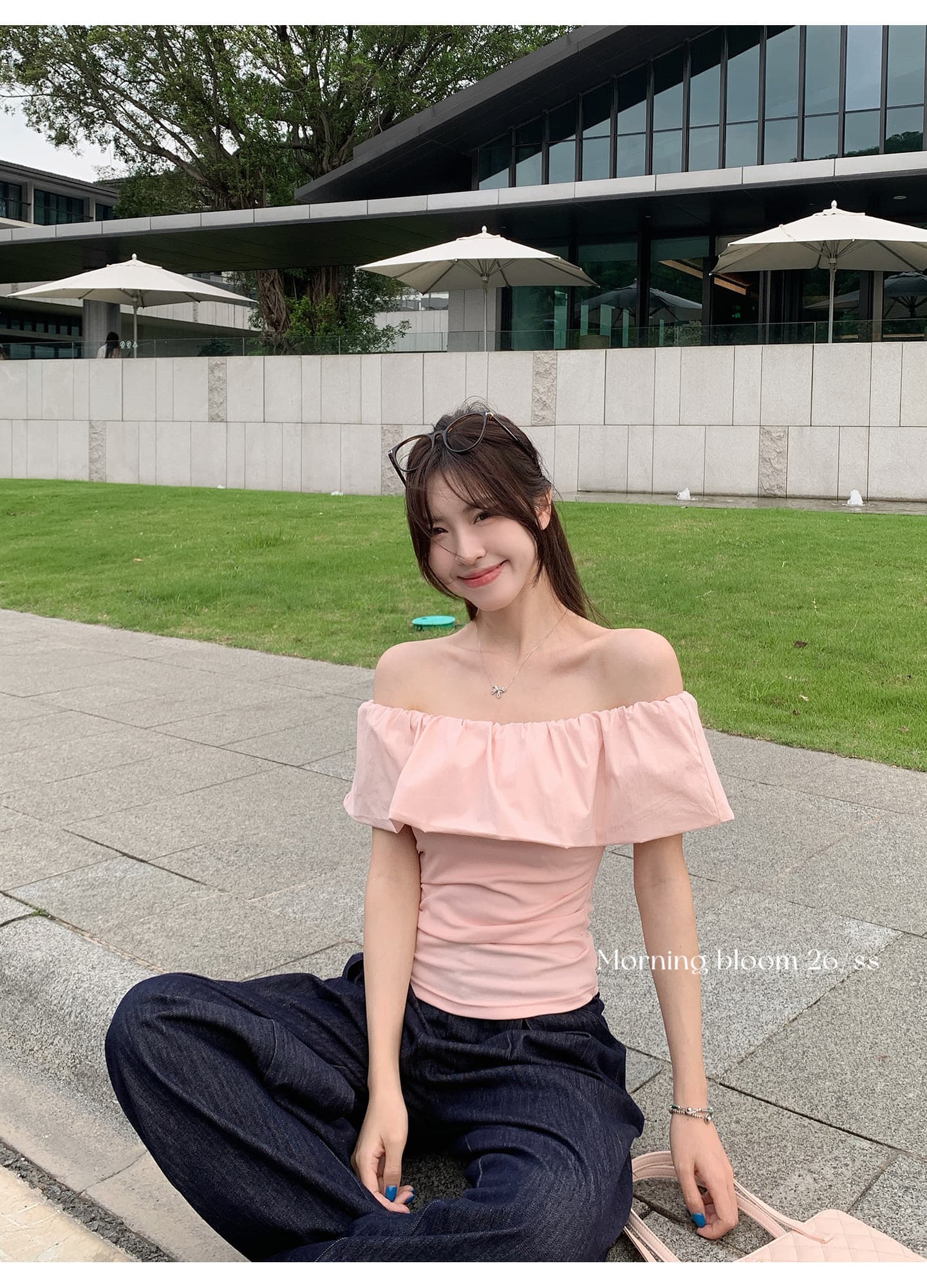 원본 40 순면 프랑스식 프릴 오프숄더 반팔 티셔츠 여름 슬림해 보이는 오프숄더 맨위 상세 이미지 5