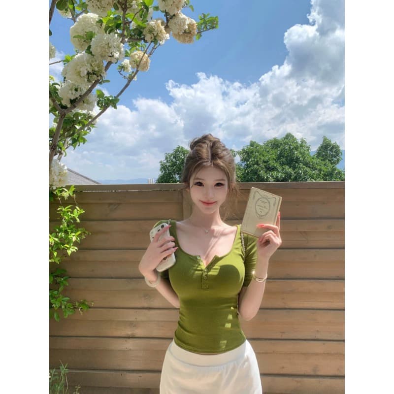 원본 사람들 면 260 그램 순수한 욕망 핫걸 V넥 긍정적 인 어깨 반팔 티셔츠 여름 그레이트 봐. 의류 이미지 2