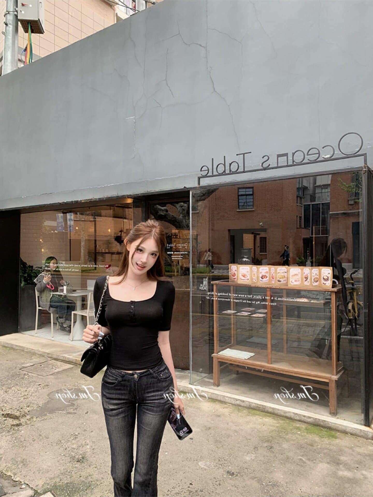 원본 사람들 면 260 그램 순수한 욕망 핫걸 V넥 긍정적 인 어깨 반팔 티셔츠 여름 그레이트 봐. 의류 상세 이미지 5