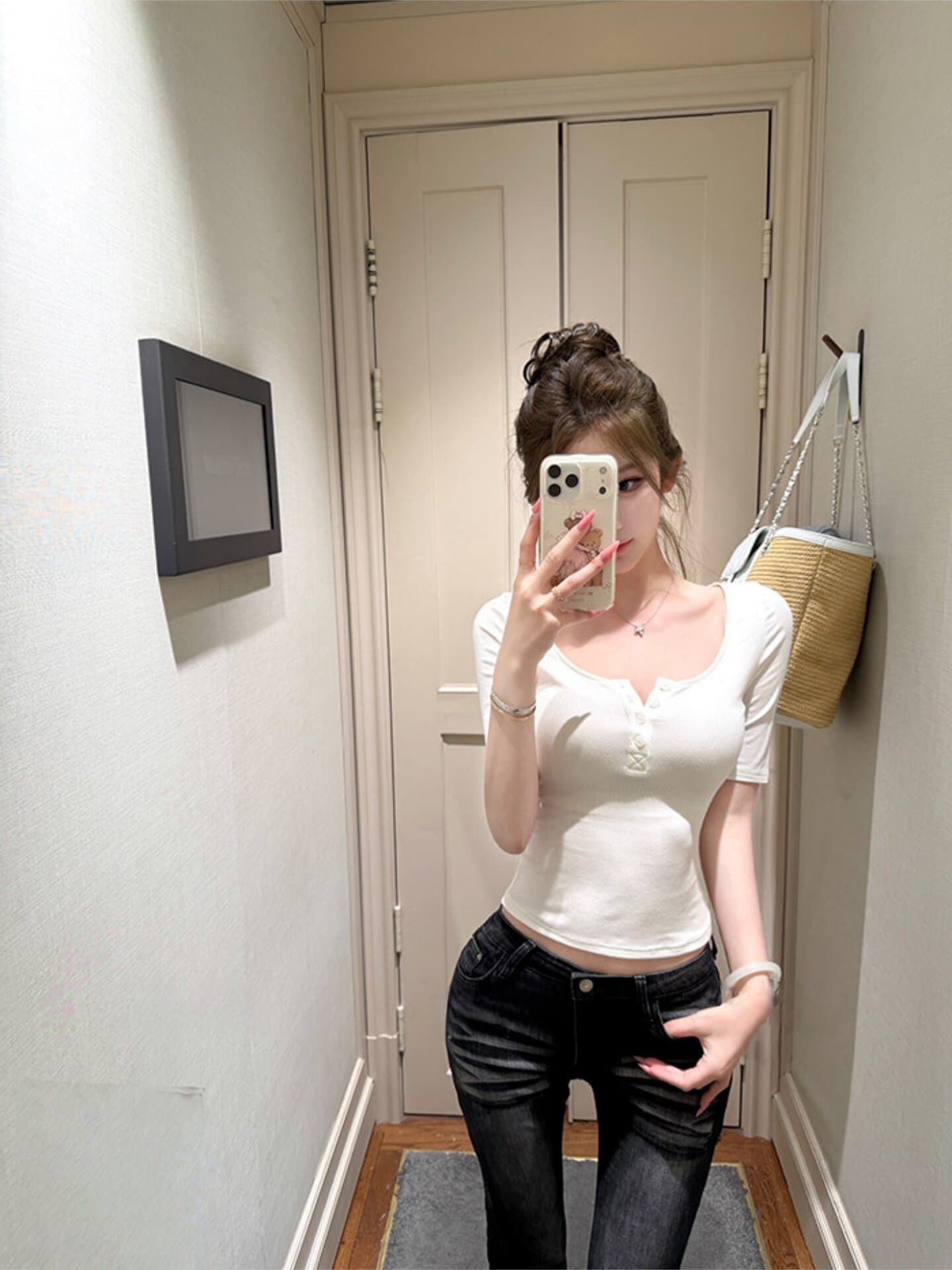 원본 사람들 면 260 그램 순수한 욕망 핫걸 V넥 긍정적 인 어깨 반팔 티셔츠 여름 그레이트 봐. 의류 상세 이미지 7