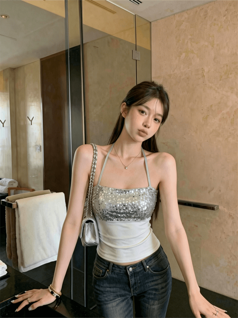 면 260 그램 벨트 가슴 패드 스팽글 패치워크 행침 목 캐미솔 핫걸 외출용 튜브탑 맨위 상세 이미지 9