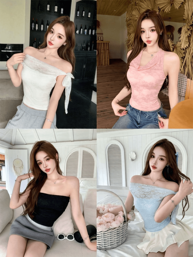 사람들 면 260 그램 덕 당겨서 순수한 욕망 바람 레이스 조각 민소매 튜브탑 조끼 작은 셔츠