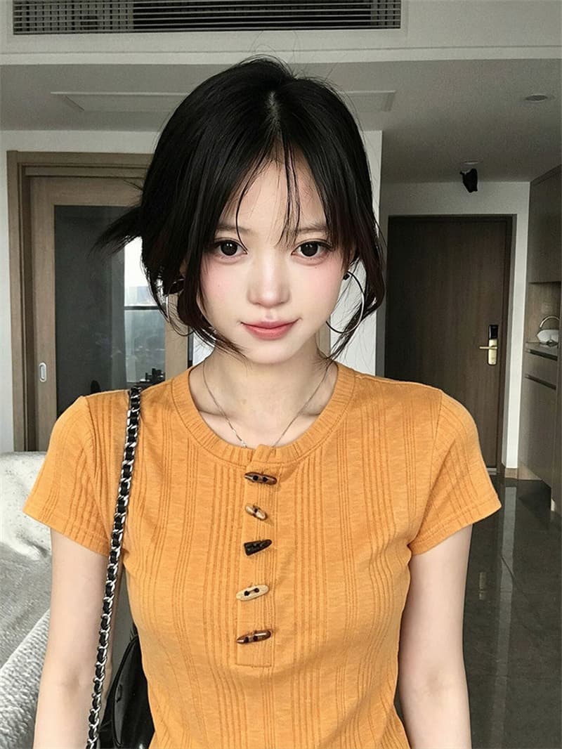 원본 원단 한 부서 질감 센스 소뿔 버클 반팔 티셔츠 여름 몸매 가꾸기 슬림해 보이는 핫걸 맨위 상세 이미지 10