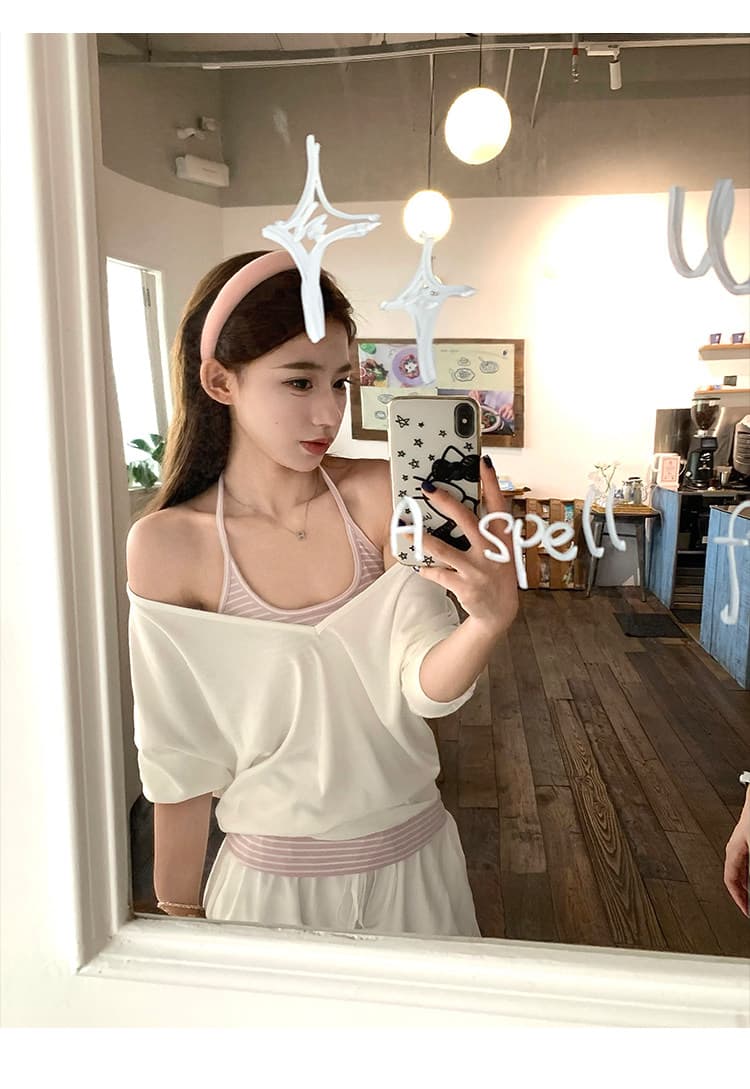한 부서 미니멀리즘 학원 스타일 슬립 태양 보호 셔츠 여름 새로운 디자인 센스 작은 대중 루즈핏 품격 투피스 세트 상세 이미지 7
