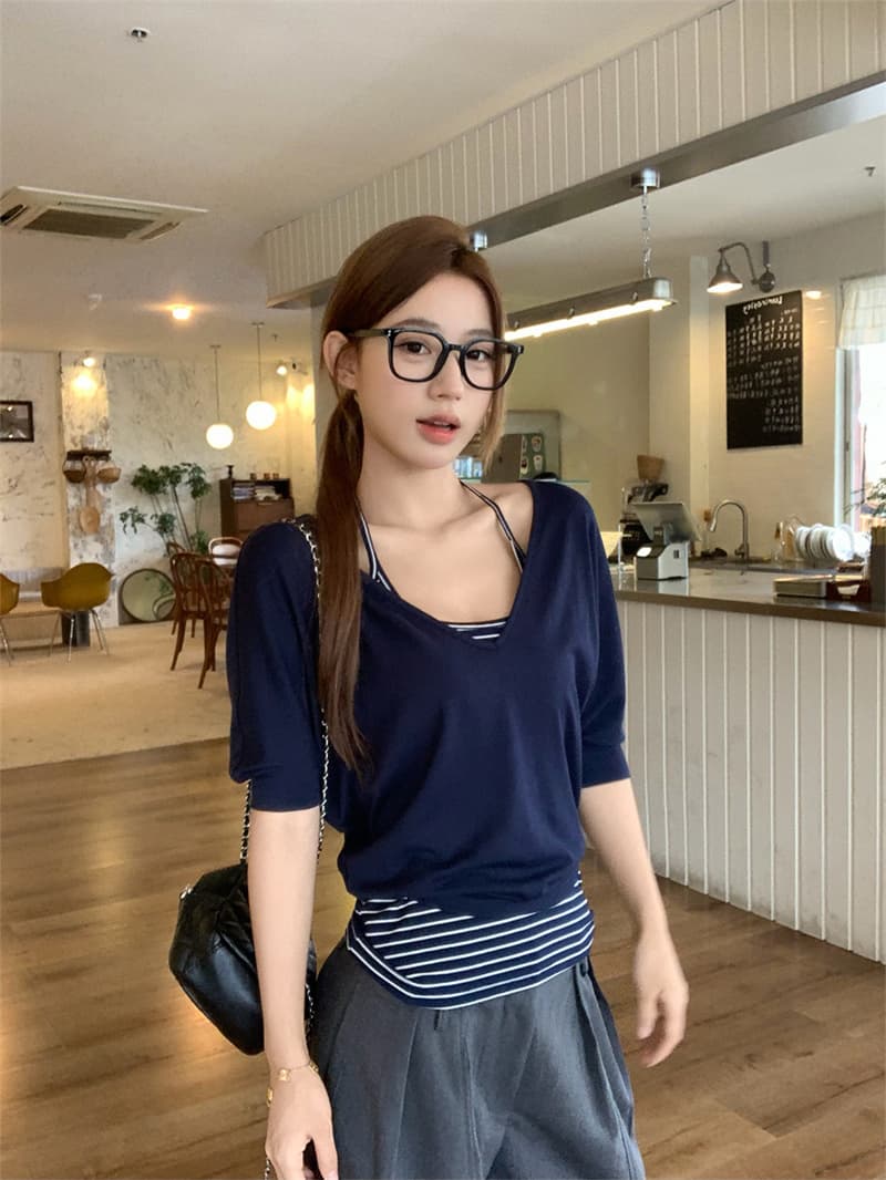 한 부서 미니멀리즘 학원 스타일 슬립 태양 보호 셔츠 여름 새로운 디자인 센스 작은 대중 루즈핏 품격 투피스 세트 상세 이미지 12