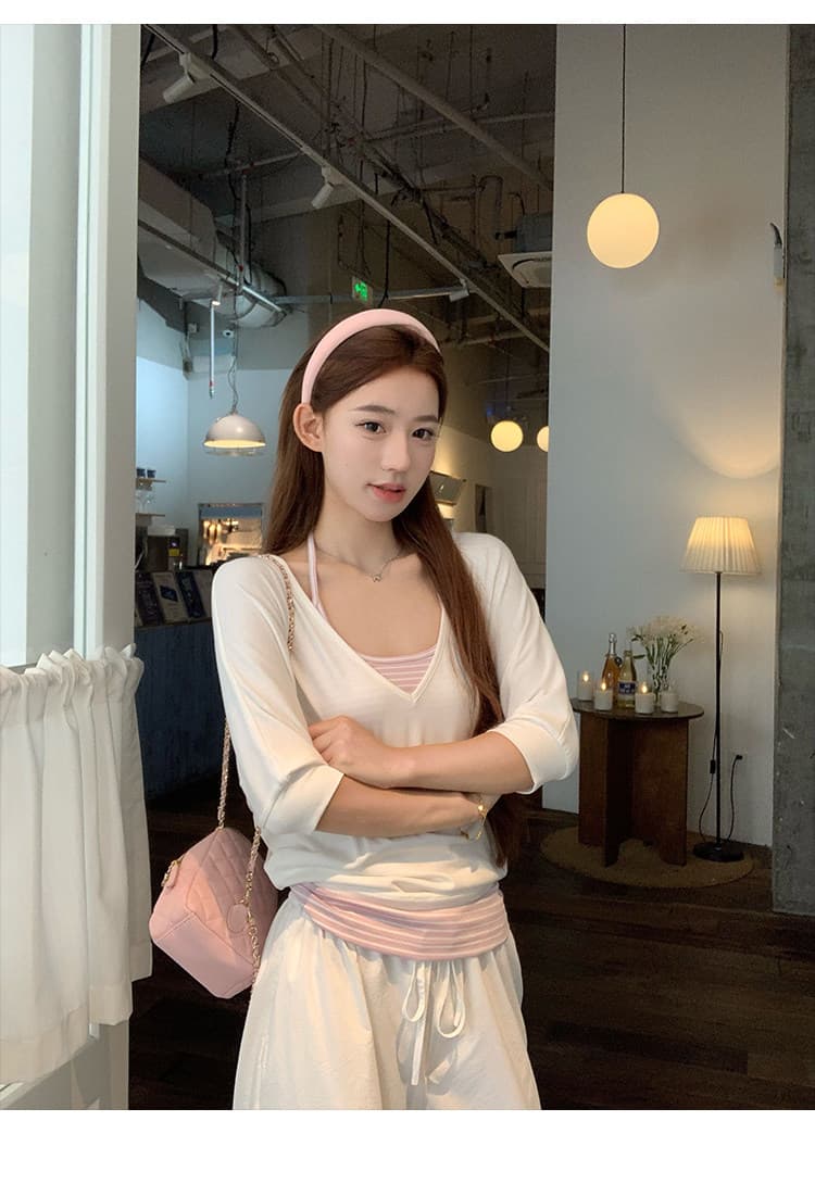 한 부서 미니멀리즘 학원 스타일 슬립 태양 보호 셔츠 여름 새로운 디자인 센스 작은 대중 루즈핏 품격 투피스 세트 상세 이미지 18