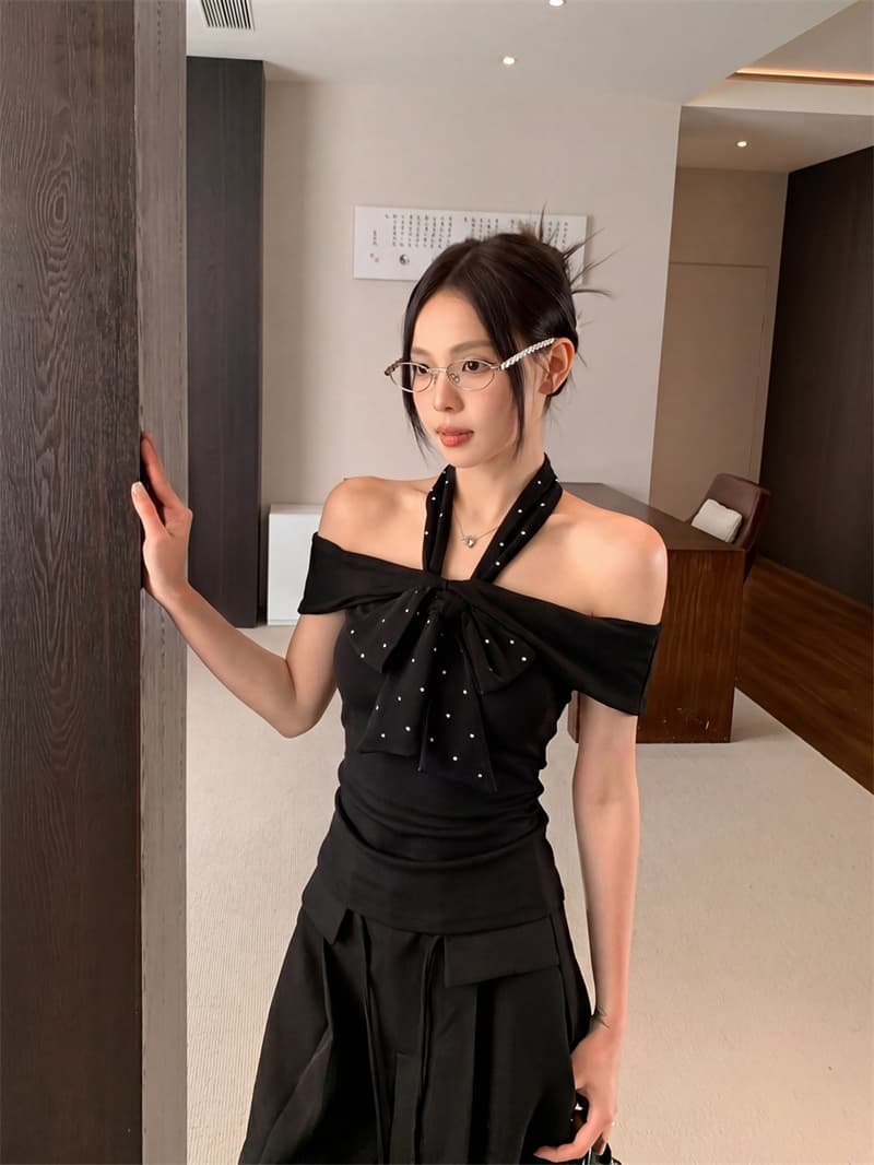 송 긍정적 인 En 회색 오프숄더 반팔 티셔츠 여성 여름 몸매 가꾸기 슬림해 보이는 한 부서 고급 센스 품격 오프숄더 맨위 상세 이미지 6