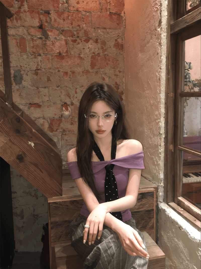 좋은 면 40 회색 오프숄더 반팔 티셔츠 여름 로얄 자매 바람 몸매 가꾸기 고급 센스 품격 오프숄더 맨위 상세 이미지 4