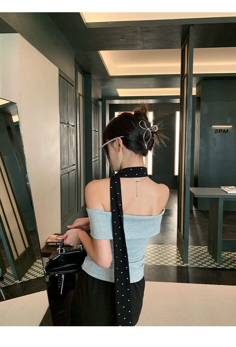 좋은 면 40 회색 오프숄더 반팔 티셔츠 여름 로얄 자매 바람 몸매 가꾸기 고급 센스 품격 오프숄더 맨위 상세 이미지 18
