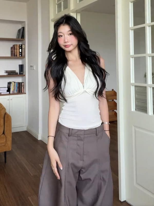 달콤한 핫걸 허리 수축 슬림해 보이는 V넥 행침 목 조끼 슬립 여성 고급 센스 태국 사람 스타일 도파민 민소매 맨위 상세 이미지 25