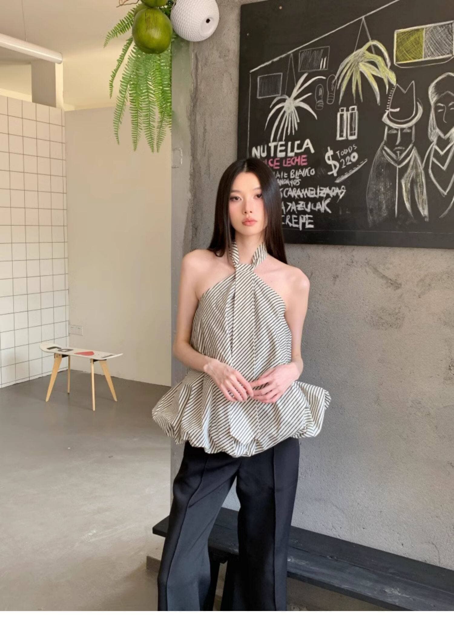 여름 디자인 스트라이프 행침 목 넥타이 구름 슬립 꽃밭 조끼 여성 핫걸 루즈핏 슬림해 보이는 맨위 여성 상세 이미지 13