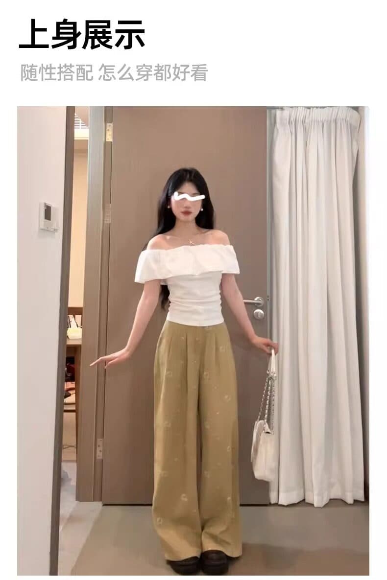 순면 프릴 오프숄더 반팔 여름 슈퍼 화재 오프숄더 디자인 센스 허리 수축 티셔츠 상세 이미지 2