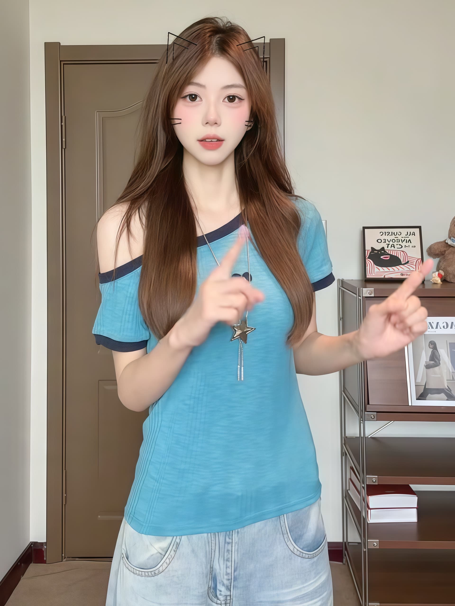 한 부서 미니멀리즘 부드러운 바람 배색 디자인 센스 비스듬한 어깨 디자인 센스 작은 대중 반팔 티셔츠 여름 새로운 맨위 상세 이미지 3