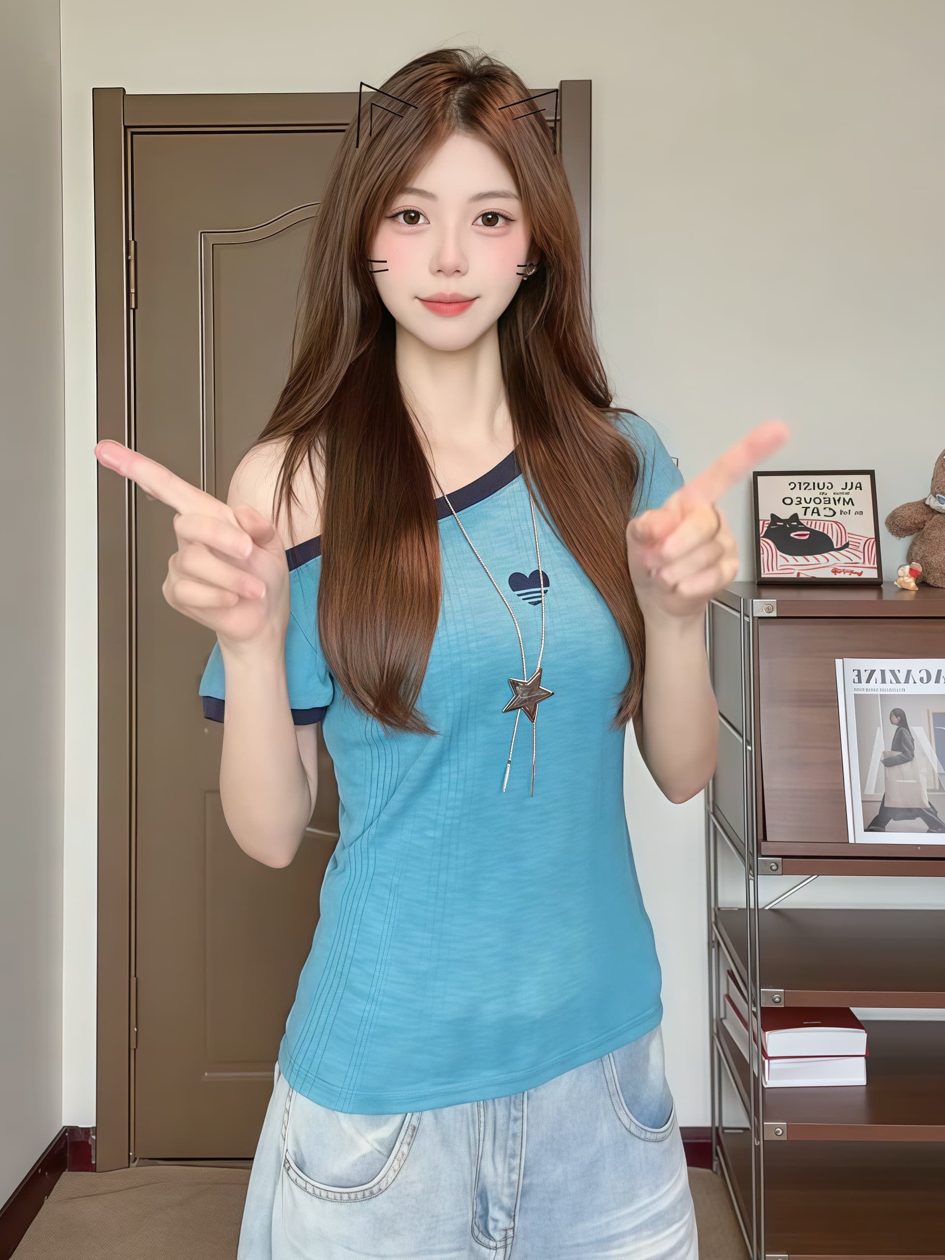 한 부서 미니멀리즘 부드러운 바람 배색 디자인 센스 비스듬한 어깨 디자인 센스 작은 대중 반팔 티셔츠 여름 새로운 맨위 상세 이미지 5