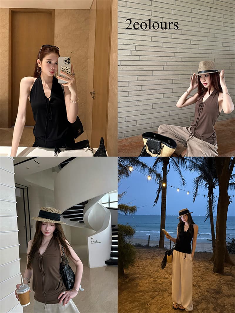 원본 것 사람들 면 커피 색상 레이스업 백리스 품격 행침 목 조끼 여름 다용도 chic 맨위 상세 이미지 2
