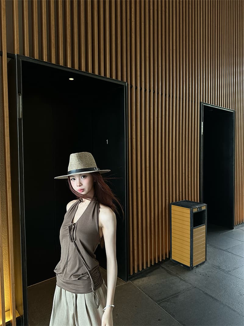 원본 것 사람들 면 검정색 V넥 행침 목 캐미솔 여름 핫걸 몸매 가꾸기 민소매 백리스 맨위 상세 이미지 8