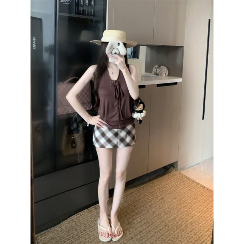원본 것 사람들 면 태국 사람 스타일 V넥 레이스업 조끼 외출용 새로운 백리스 몸매 가꾸기 민소매 맨위 이미지 5