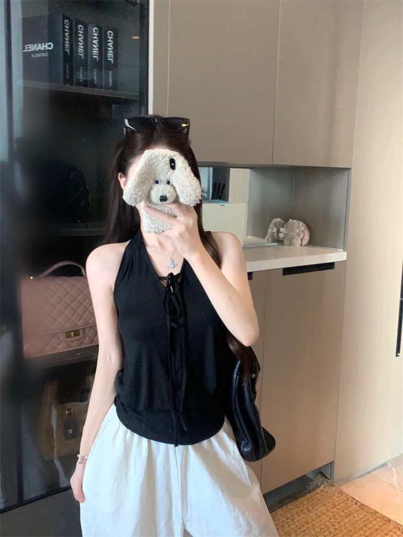원본 것 사람들 면 태국 사람 스타일 V넥 레이스업 조끼 외출용 새로운 백리스 몸매 가꾸기 민소매 맨위 상세 이미지 5