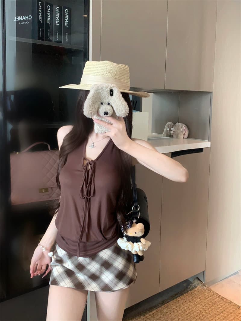 원본 것 사람들 면 태국 사람 스타일 V넥 레이스업 조끼 외출용 새로운 백리스 몸매 가꾸기 민소매 맨위 상세 이미지 6