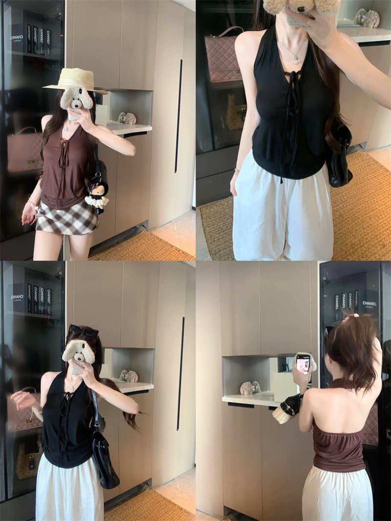 원본 것 사람들 면 태국 사람 스타일 V넥 레이스업 조끼 외출용 새로운 백리스 몸매 가꾸기 민소매 맨위 상세 이미지 7