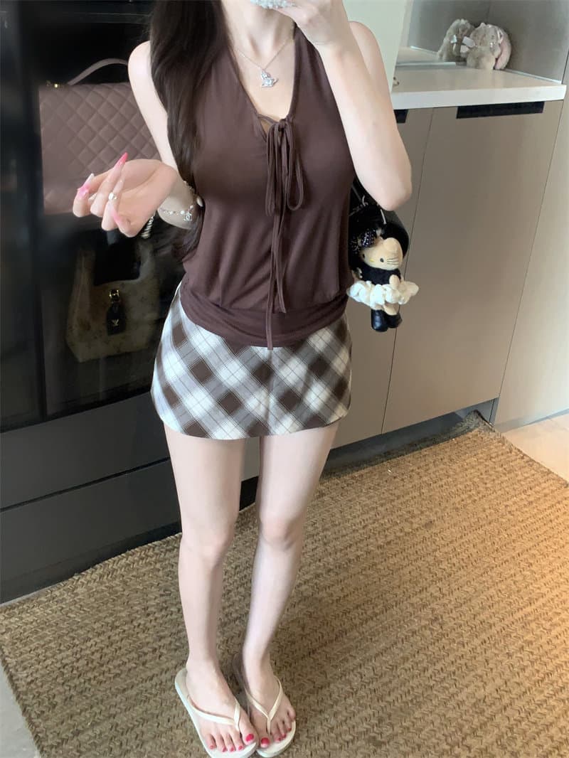 원본 것 사람들 면 태국 사람 스타일 V넥 레이스업 조끼 외출용 새로운 백리스 몸매 가꾸기 민소매 맨위 상세 이미지 9