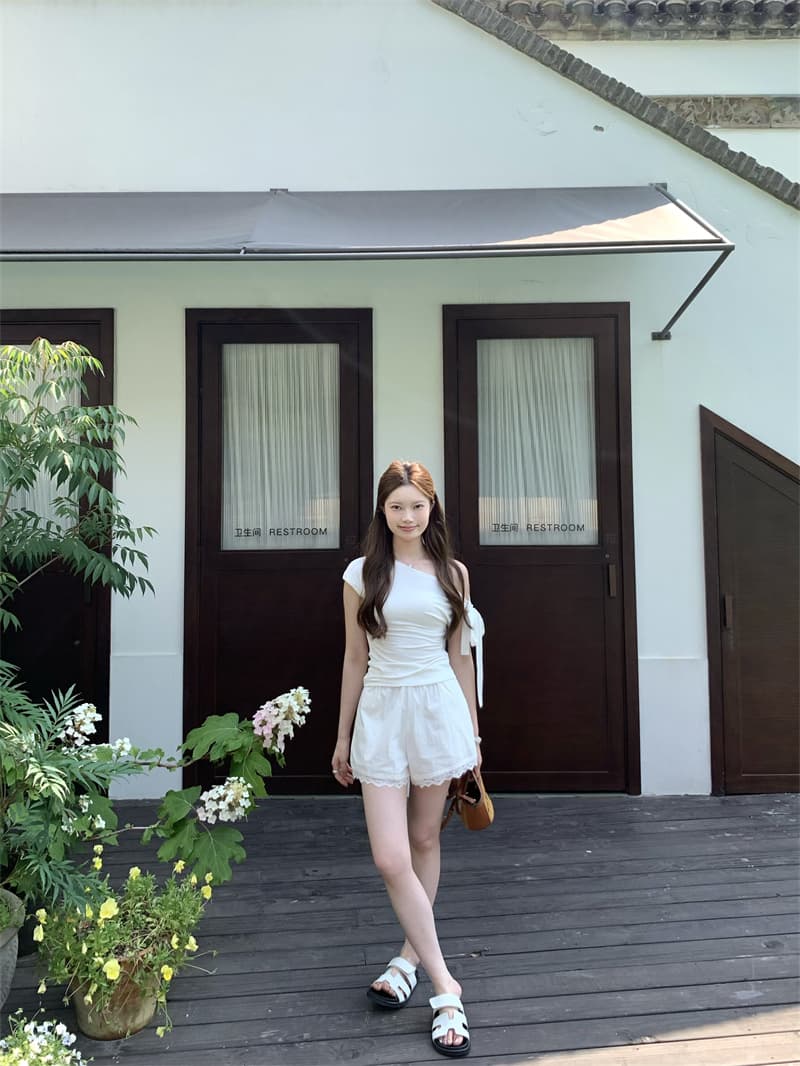 260 그램 1 1 인 면 순수한 욕망 바람 나비 매듭 일방적 인 스트랩 오프숄더 티셔츠 핫걸 디자인 센스 맨위 상세 이미지 21