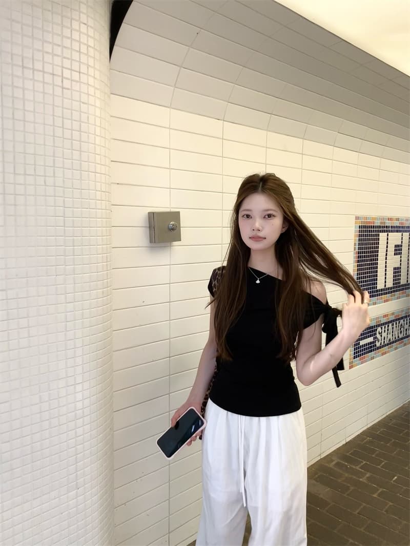 260 그램 1 1 인 면 순수한 욕망 바람 나비 매듭 일방적 인 스트랩 오프숄더 티셔츠 핫걸 디자인 센스 맨위 상세 이미지 24