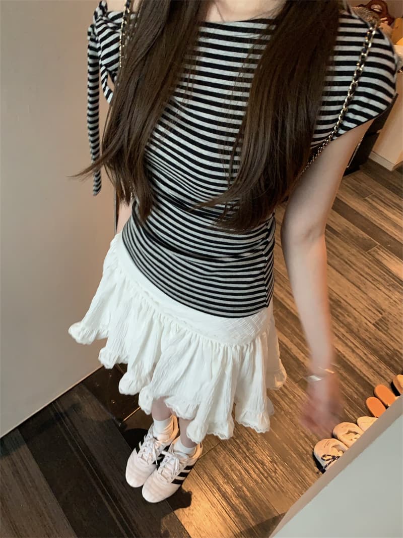 260 그램 1 1 인 면 순수한 욕망 바람 나비 매듭 일방적 인 스트랩 오프숄더 티셔츠 핫걸 디자인 센스 맨위 상세 이미지 33